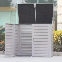 Armadio in Resina 140 cm Baule Esterno Bidoni Rifiuti Box da Giardino Balcone