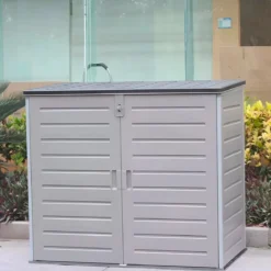 Armadio in Resina 140 cm Baule Esterno Bidoni Rifiuti Box da Giardino Balcone