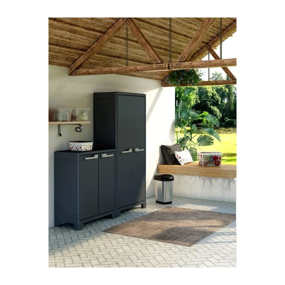 Armadio Keter Antracite Tuttopiani Resina Impermeabile Alto Organizer da Esterno