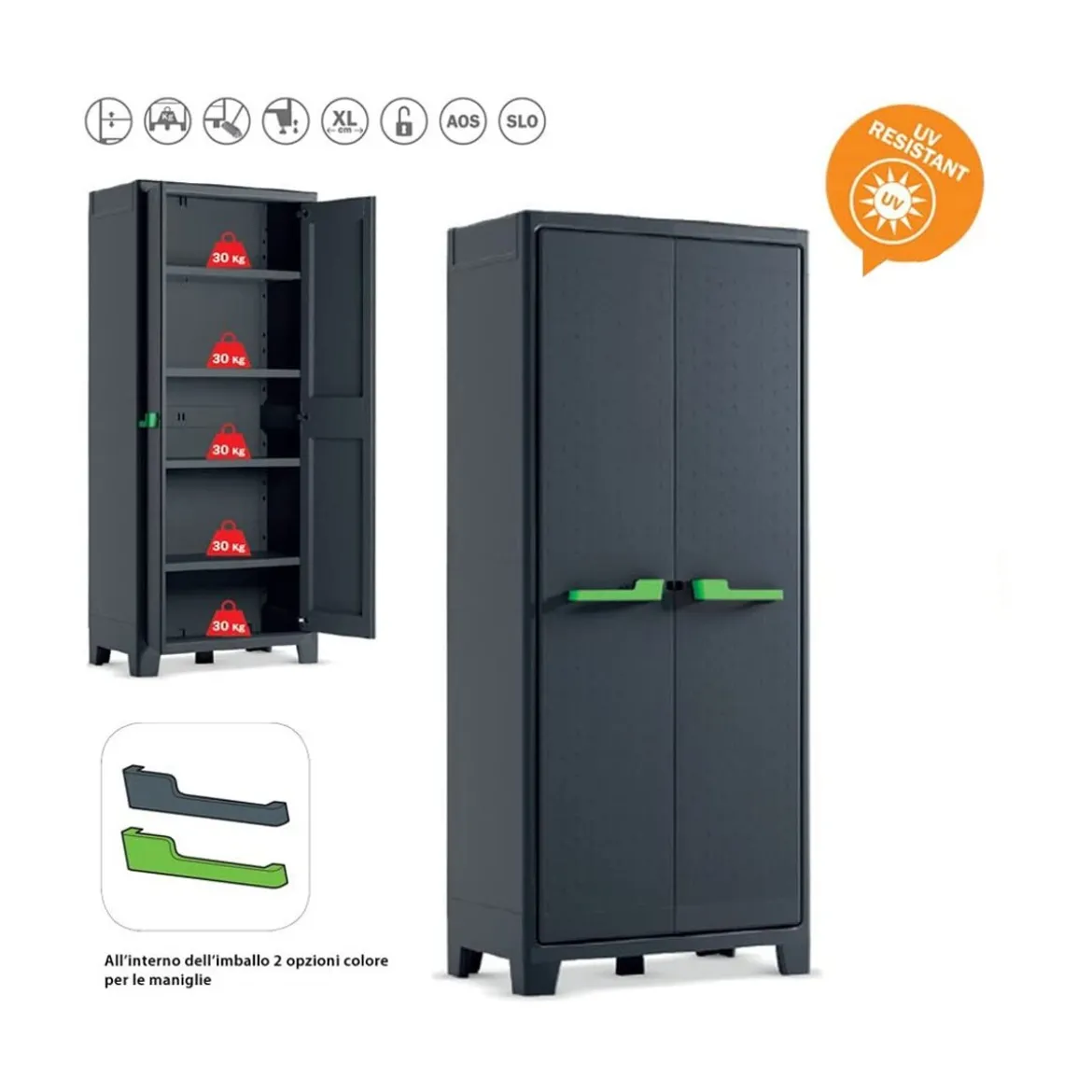 Armadio Keter Antracite Tuttopiani Resina Impermeabile Alto Organizer da Esterno