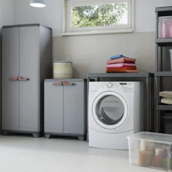 Armadio Keter Resistente Alto Grigio Portascope Componibile con Serratura Patio