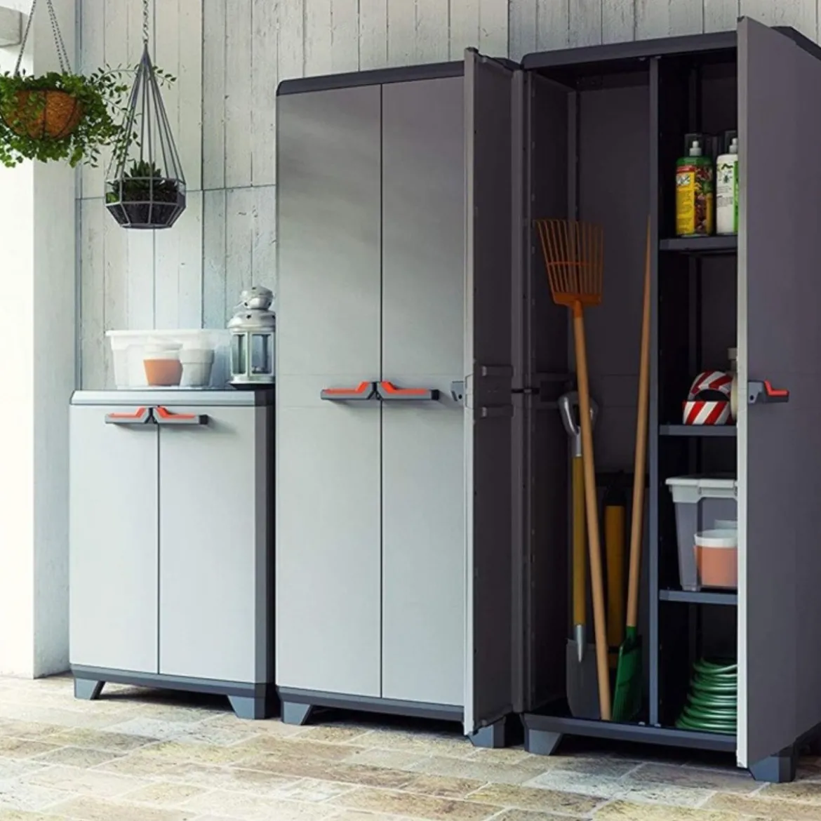 Armadio Keter Resistente Alto Grigio Portascope Componibile con Serratura Patio