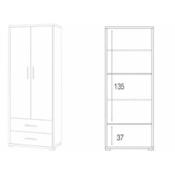 Armadio Mobile Alto 180 cm 2 Ante con Cassetti Noce Bianco Mobile in Legno