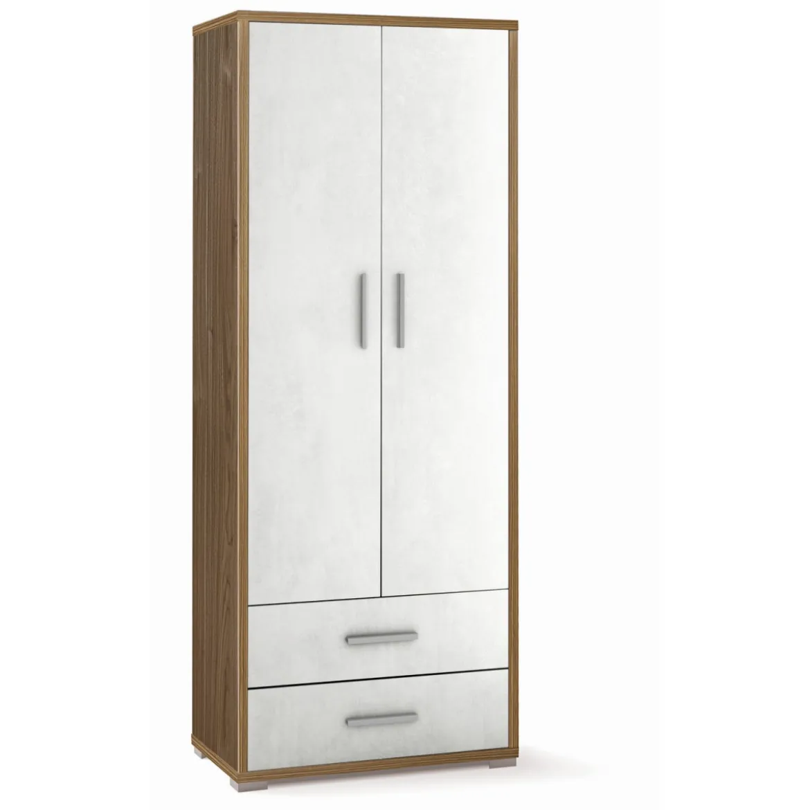 Armadio Mobile Alto 180 cm 2 Ante con Cassetti Noce Bianco Mobile in Legno