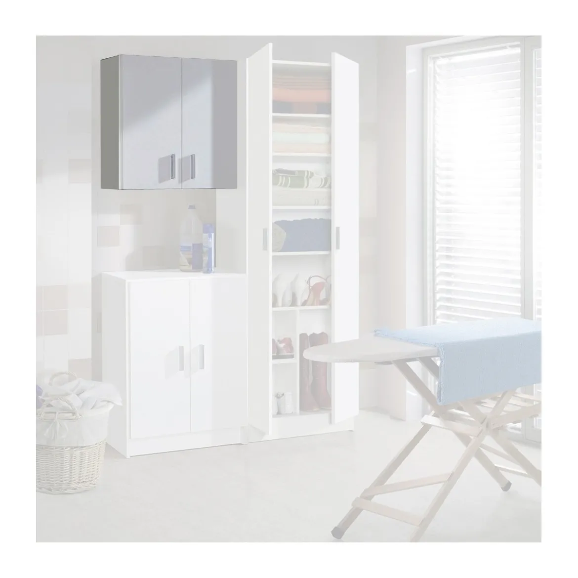Armadio Pensile Sospeso 2 Ante Bianco Mobile Lavanderia Bagno Armadietto Legno