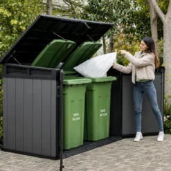 Armadio Porta Attrezzi da Esterno 2020L in Resina Grigio Effetto Legno