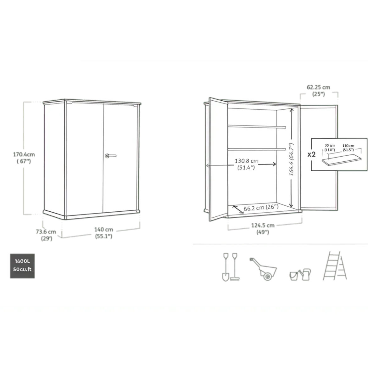 Armadio Porta Attrezzi Keter 1400L Resina Finitura Legno UV da Esterno