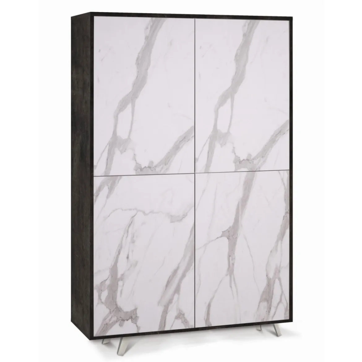 Armadio Ripiani Mobile Credenza 4 Ante Nero Marmo Soggiorno Ingresso