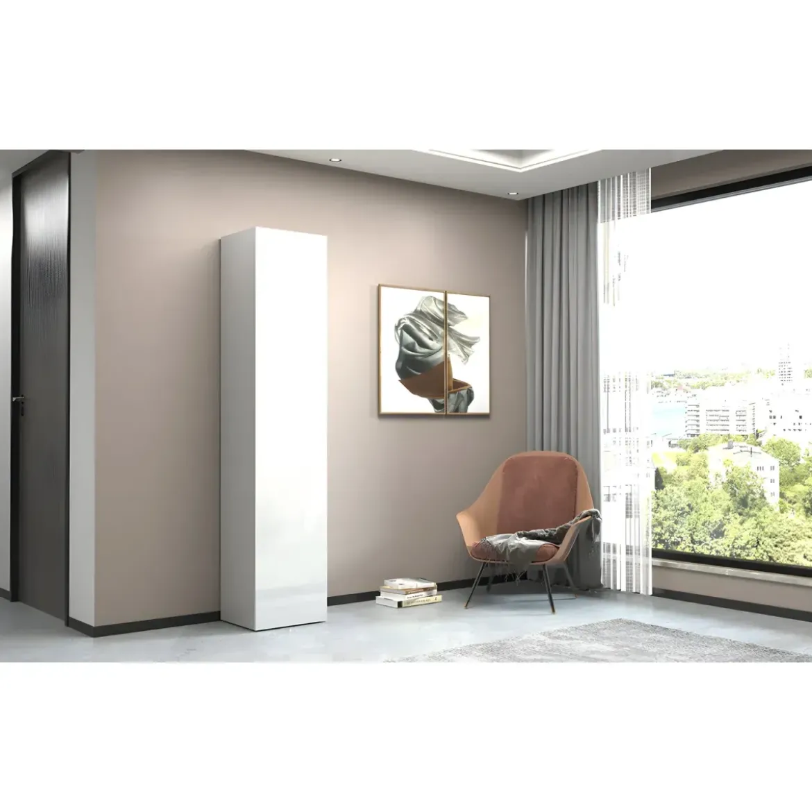 Armadio Scarpiera Anta Battente 45x35x191 cm Bianco Laccato Salvaspazio