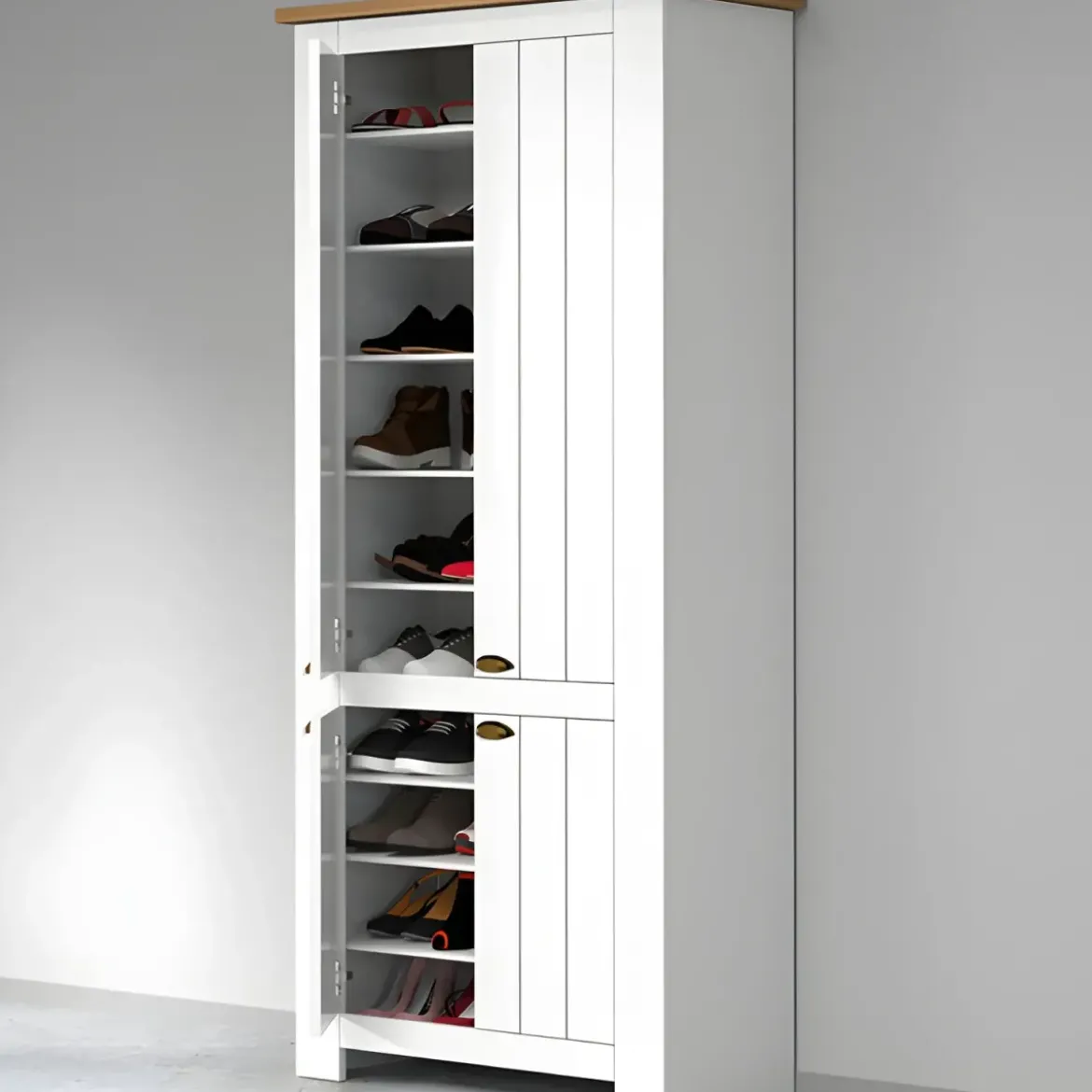 Armadio Scarpiera 4 Ante Mobile Ingresso Bianco Rovere 84x42x200 cm