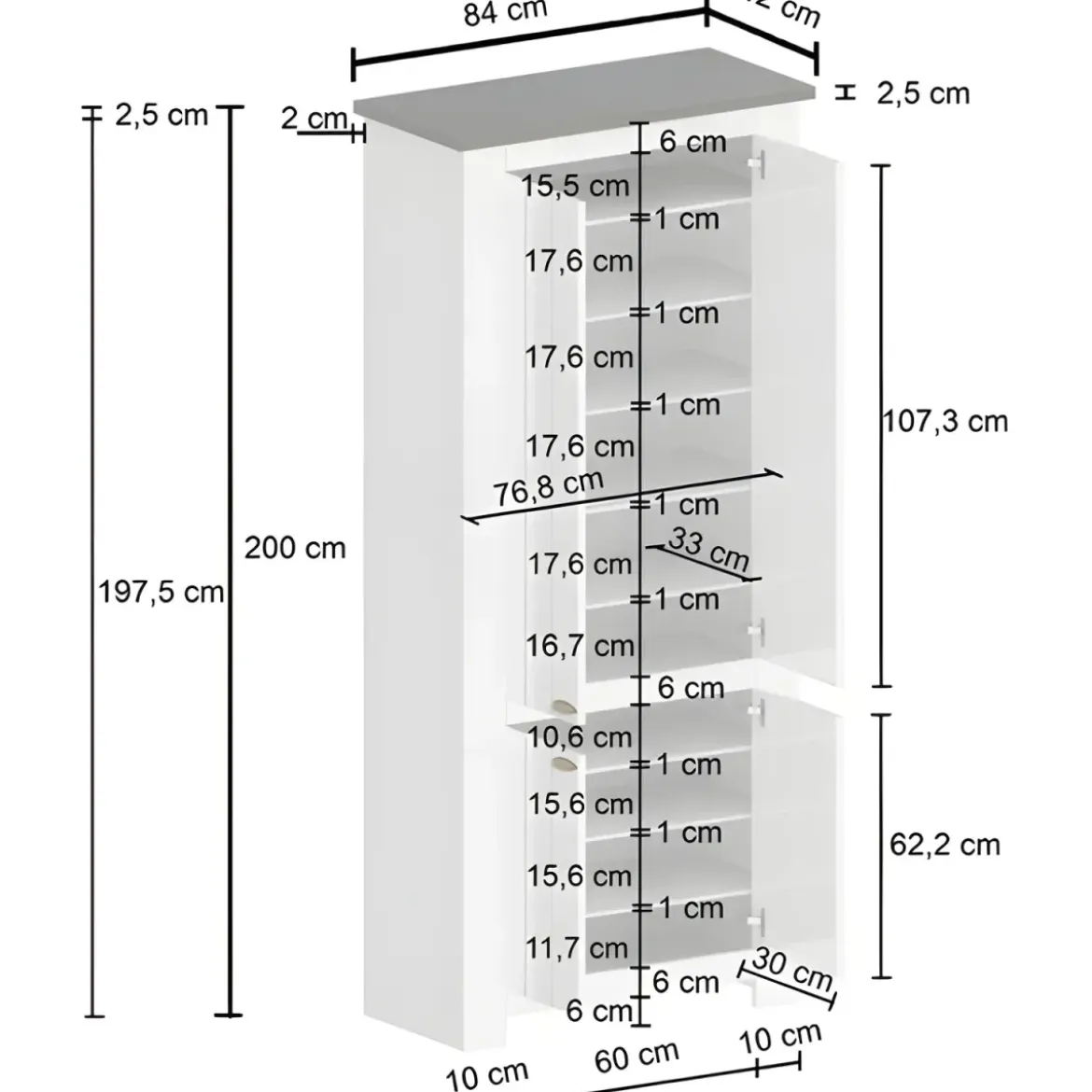 Armadio Scarpiera 4 Ante Mobile Ingresso Bianco Rovere 84x42x200 cm