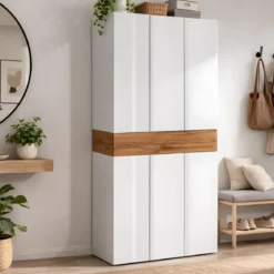 Armadio Scarpiera Bianco Lucido Rovere 6 Ante 1 Ribalta 8 Ripiani