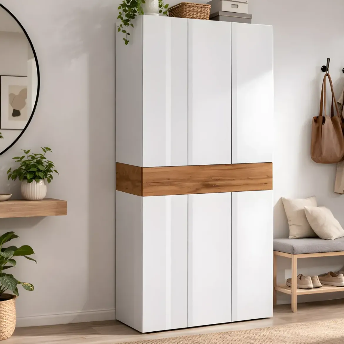 Armadio Scarpiera Bianco Lucido Rovere 6 Ante 1 Ribalta 8 Ripiani