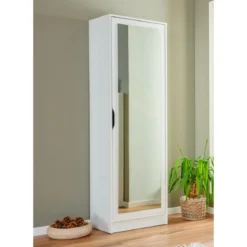 Armadio Scarpiera con Specchio Mobile Alto Bianco in Legno Porta Scarpe