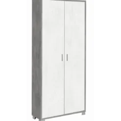 Armadio Slim 2 Ante 190 cm Cemento Bianco con Ripiani Mobile Scarpiera