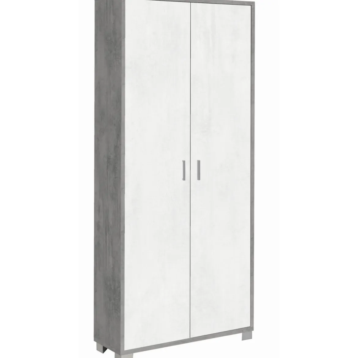 Armadio Slim 2 Ante 190 cm Cemento Bianco con Ripiani Mobile Scarpiera