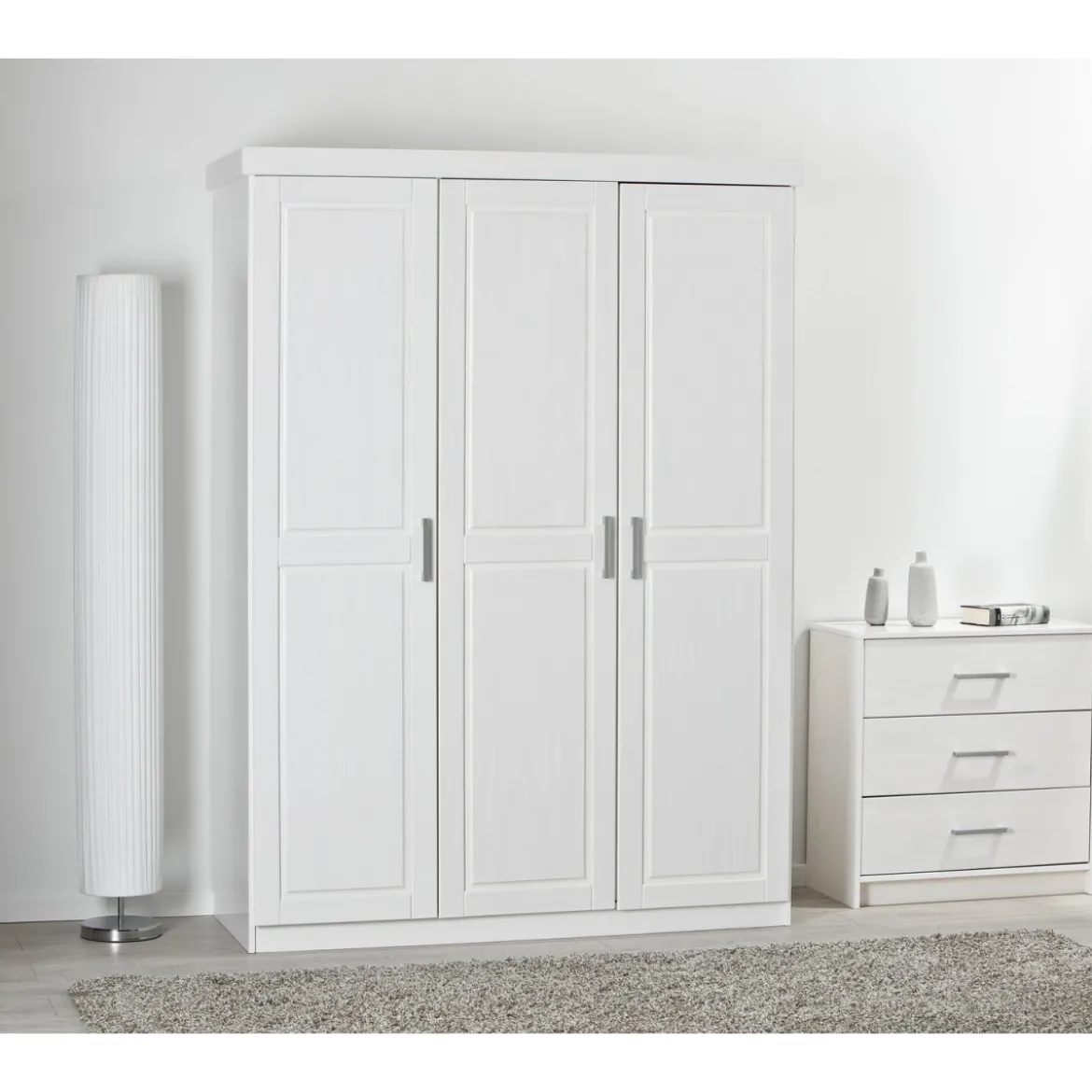 Armadio tre 3 Ante in Legno Mobile Guardaroba Bianco per Camera da Letto