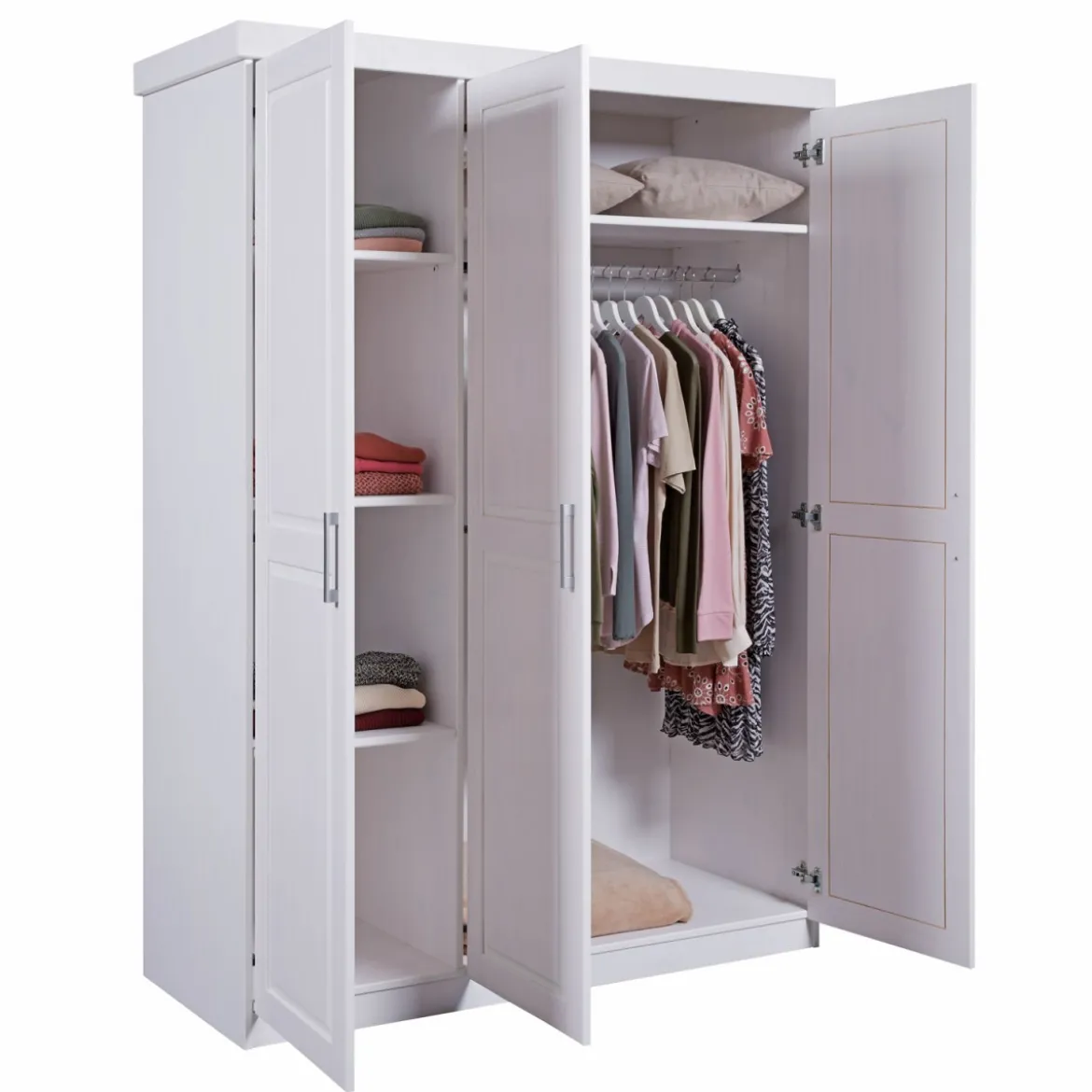 Armadio tre 3 Ante in Legno Mobile Guardaroba Bianco per Camera da Letto