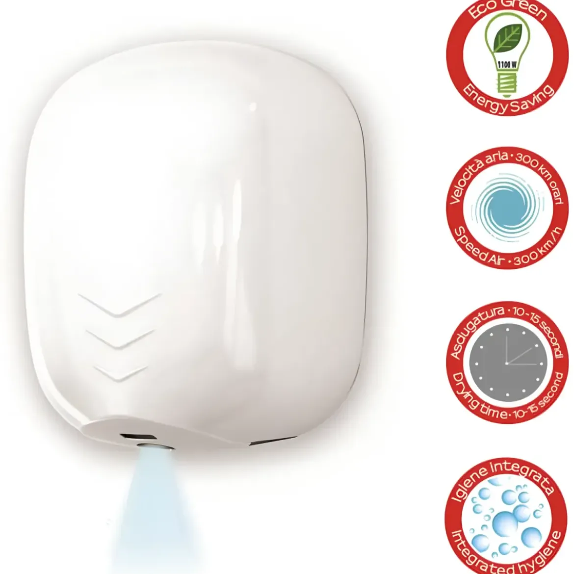 Asciugamani Elettrico a Cellula Bagno a Parete Filtro Antibatterico UV