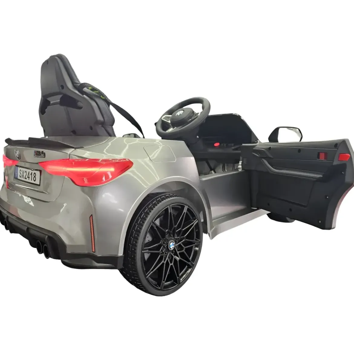 Auto Elettrica per Bambini BMW Grigio 12V Sedile in Pelle Telecomando