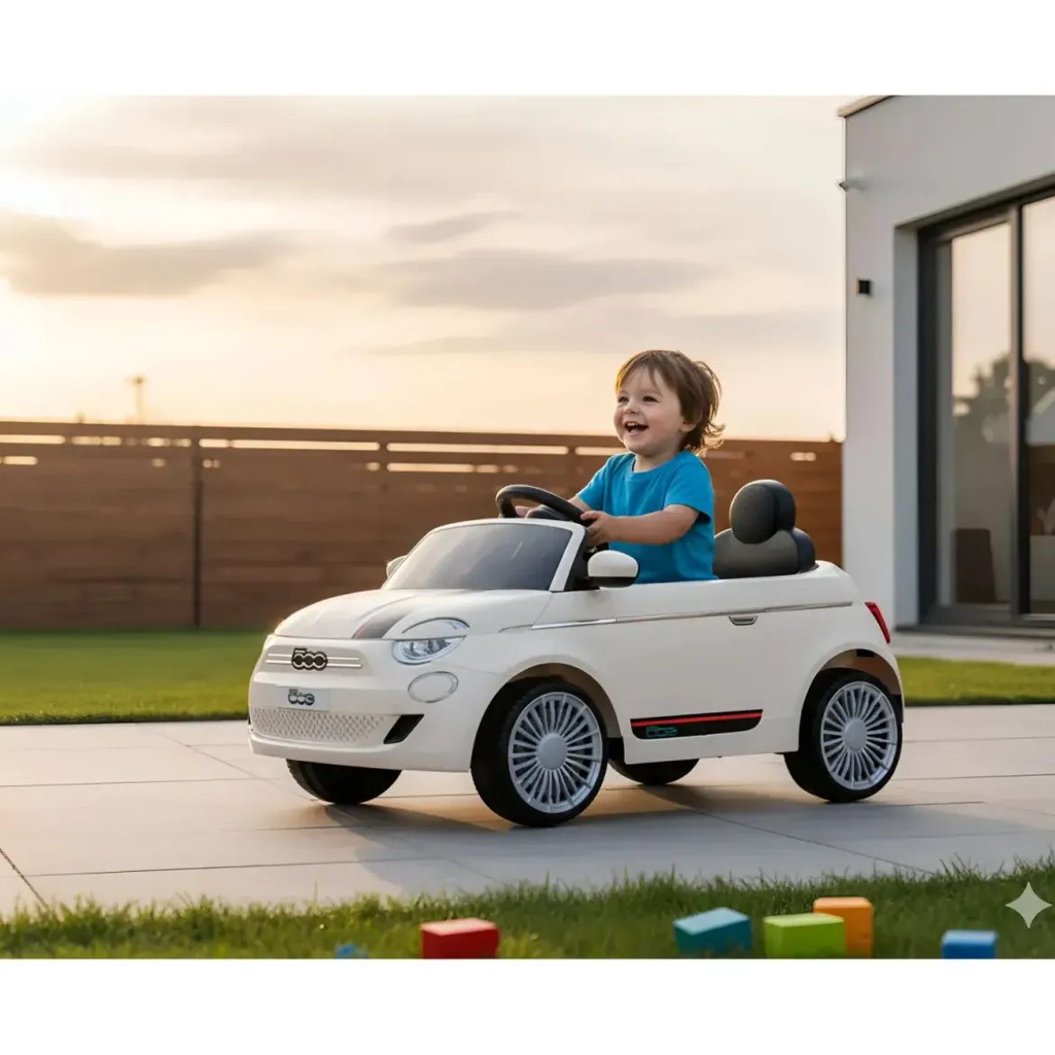 Auto Elettrica per Bambini Fiat 500 12V Bianco Telecomando e Fari LED