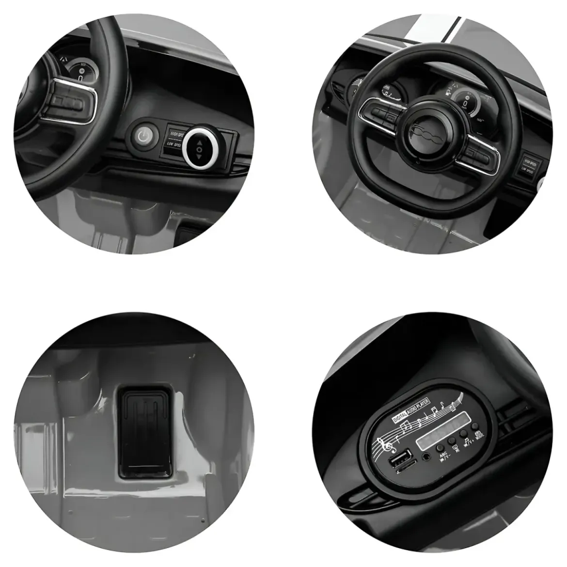 Auto Elettrica per Bambini Fiat 500 12V Bianco Telecomando e Fari LED