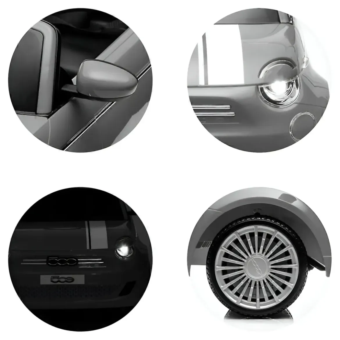 Auto Elettrica per Bambini Fiat 500 12V Bianco Telecomando e Fari LED