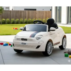 Auto Elettrica per Bambini Fiat 500 12V Bianco Telecomando e Fari LED