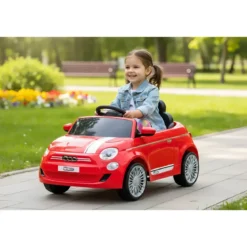 Auto Elettrica per Bambini Fiat 500 12V Rosso Telecomando e Fari LED