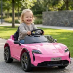 Auto Elettrica per Bambini Porsche Taycan 12V Rosa Telecomando