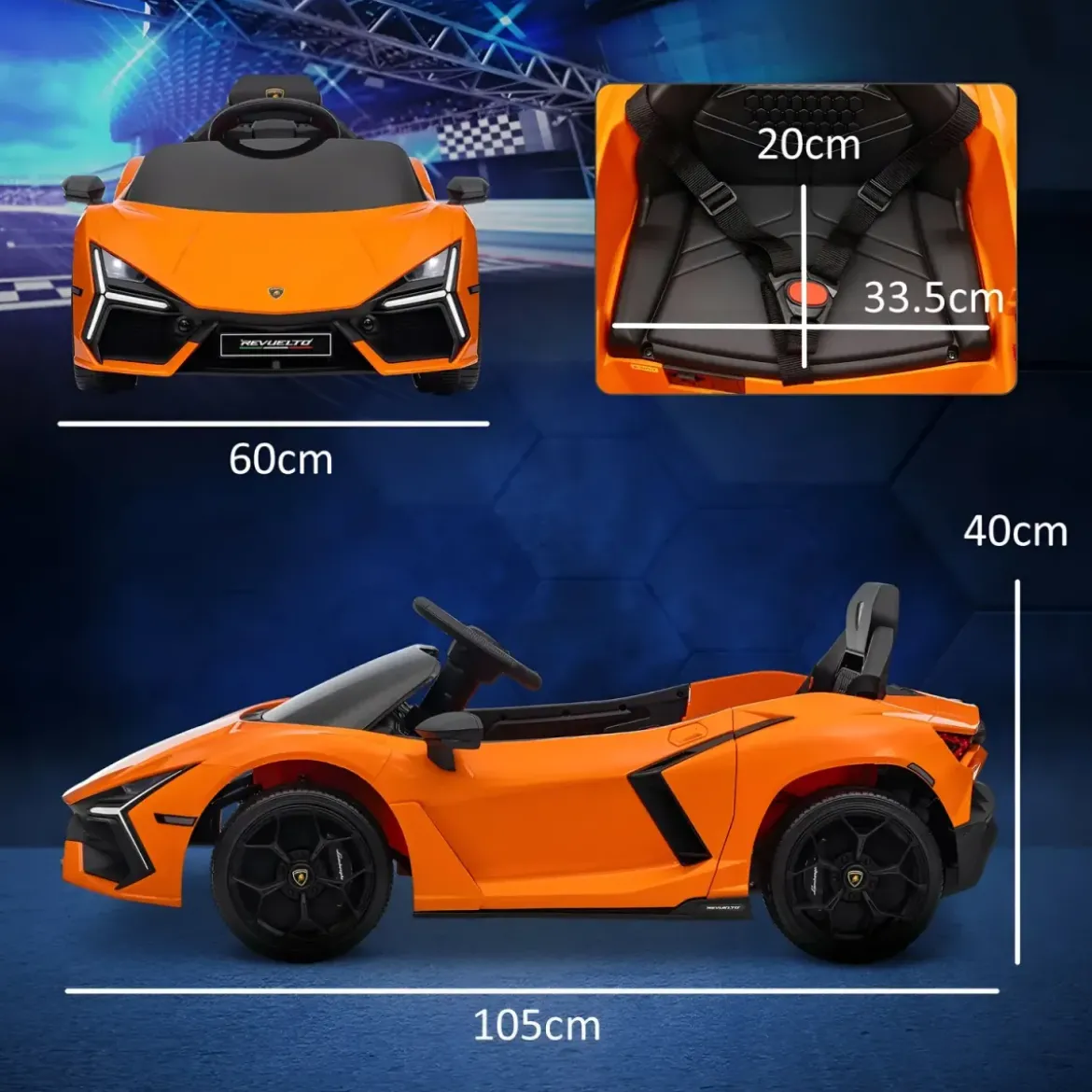 Auto Elettrica per Bambini 10,8V Lamborghini Revuelto Arancione Suoni