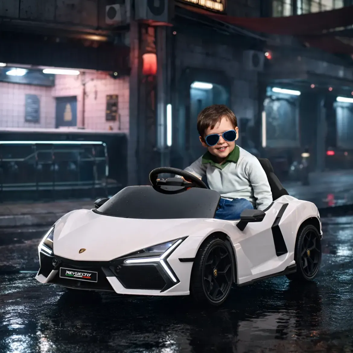 Auto Elettrica per Bambini 10,8V Lamborghini Revuelto Bianco Telecomando