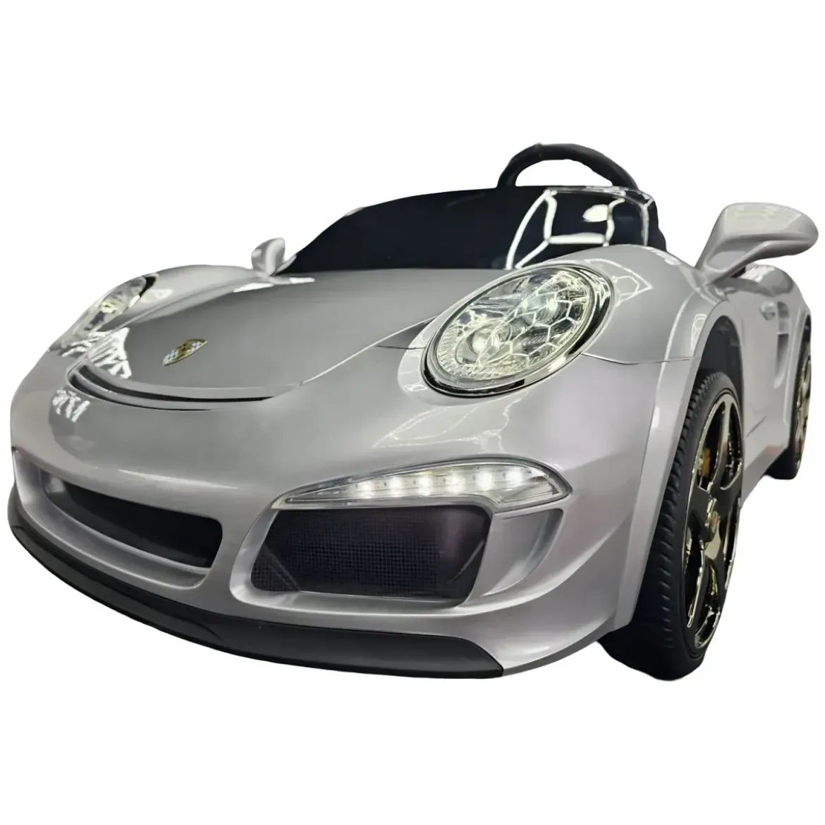 Auto Elettrica per Bambini 24V Porsche 2 Posti Grigio con Luci e Musica