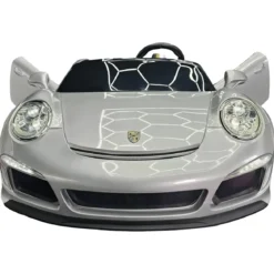 Auto Elettrica per Bambini 24V Porsche 2 Posti Grigio con Luci e Musica