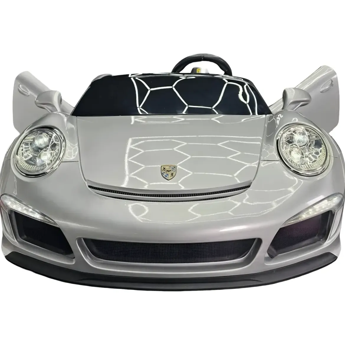Auto Elettrica per Bambini 24V Porsche 2 Posti Grigio con Luci e Musica