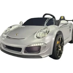 Auto Elettrica per Bambini 24V Porsche 2 Posti Grigio con Luci e Musica