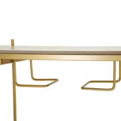 Bancone Bar Penisola Cucina Metallo Marmo Sintetico Bianco Oro Ripiani