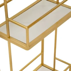 Bancone Bar Penisola Cucina Metallo Marmo Sintetico Bianco Oro Ripiani