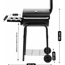 Barbecue a Carbone con Affumicatore e Griglia Inox con Coperchio