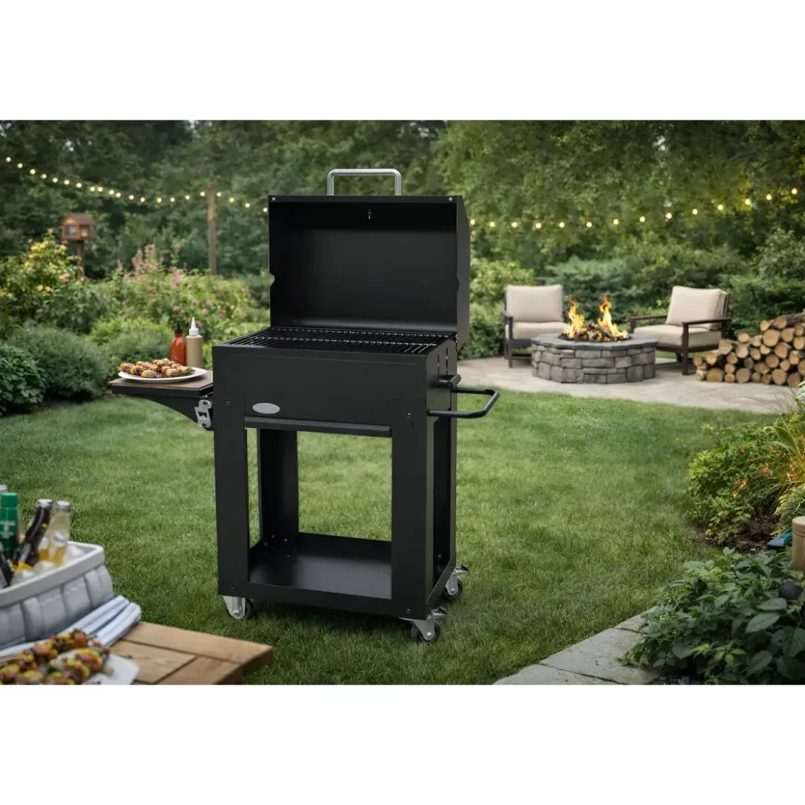 Barbecue a Carbone con Coperchio BBQ Portatile Griglia in Acciaio Inox