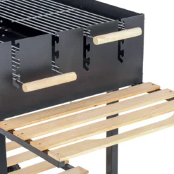 Barbecue a Carbone con Doppia Griglia Inox Regolabile Ripiani in Legno