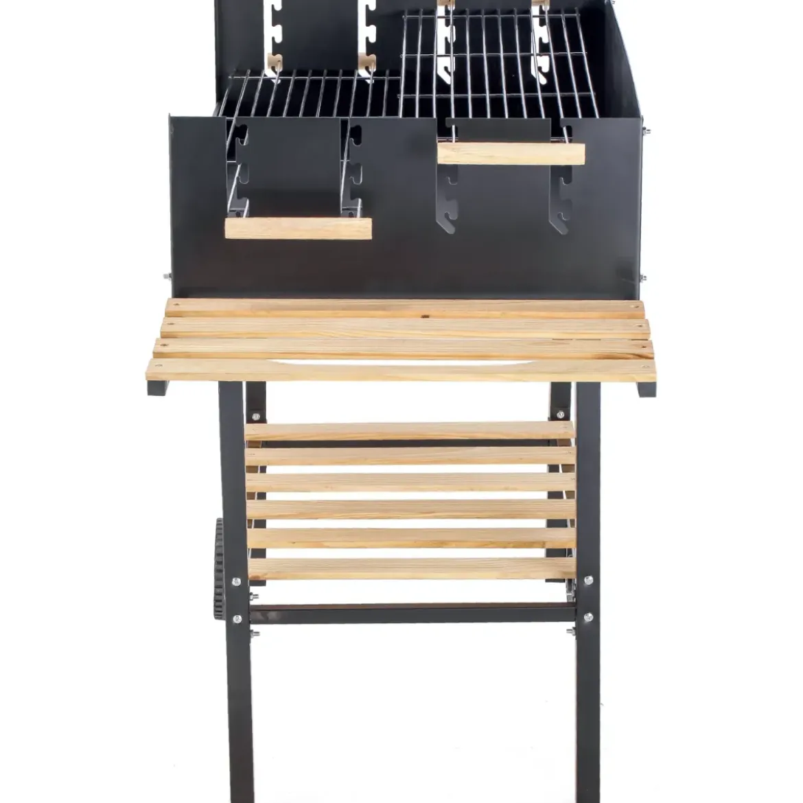 Barbecue a Carbone con Doppia Griglia Inox Regolabile Ripiani in Legno