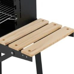 Barbecue a Carbonella con Griglia Inox Regolabile e Ripiani in Legno
