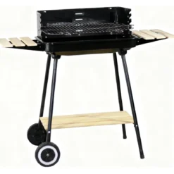 Barbecue a Carbonella da Esterno con Ruote Portatile Griglia Regolabile