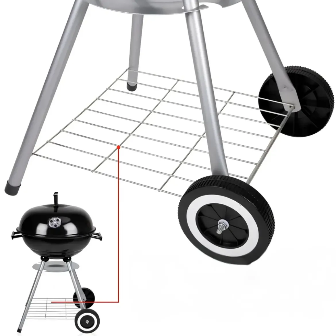 Barbecue a Carbonella Tondo con Coperchio Portatile Ripiano da Esterno