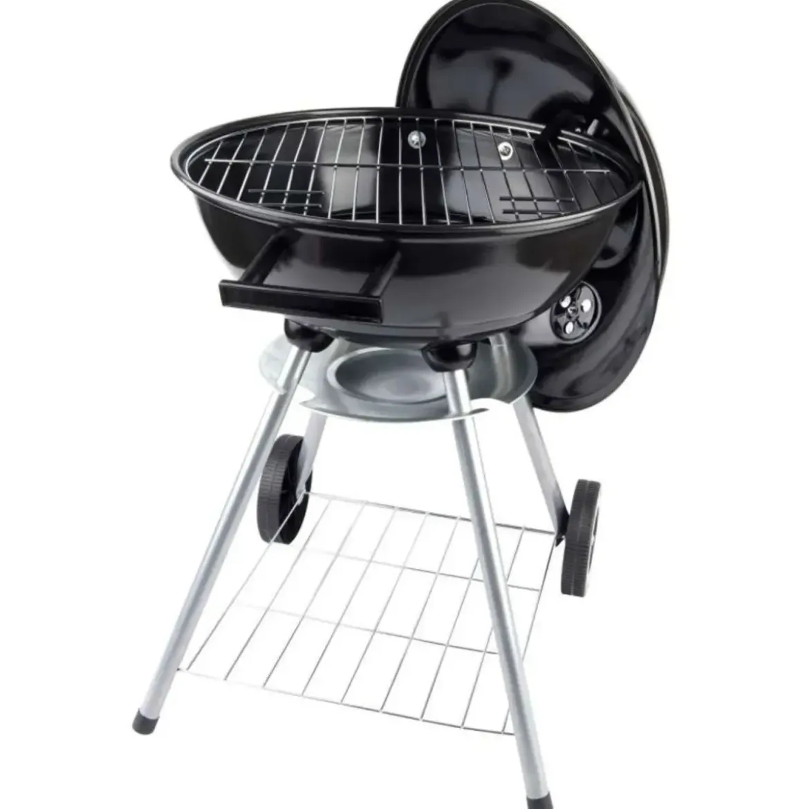 Barbecue a Carbonella Tondo con Coperchio Portatile Ripiano da Esterno