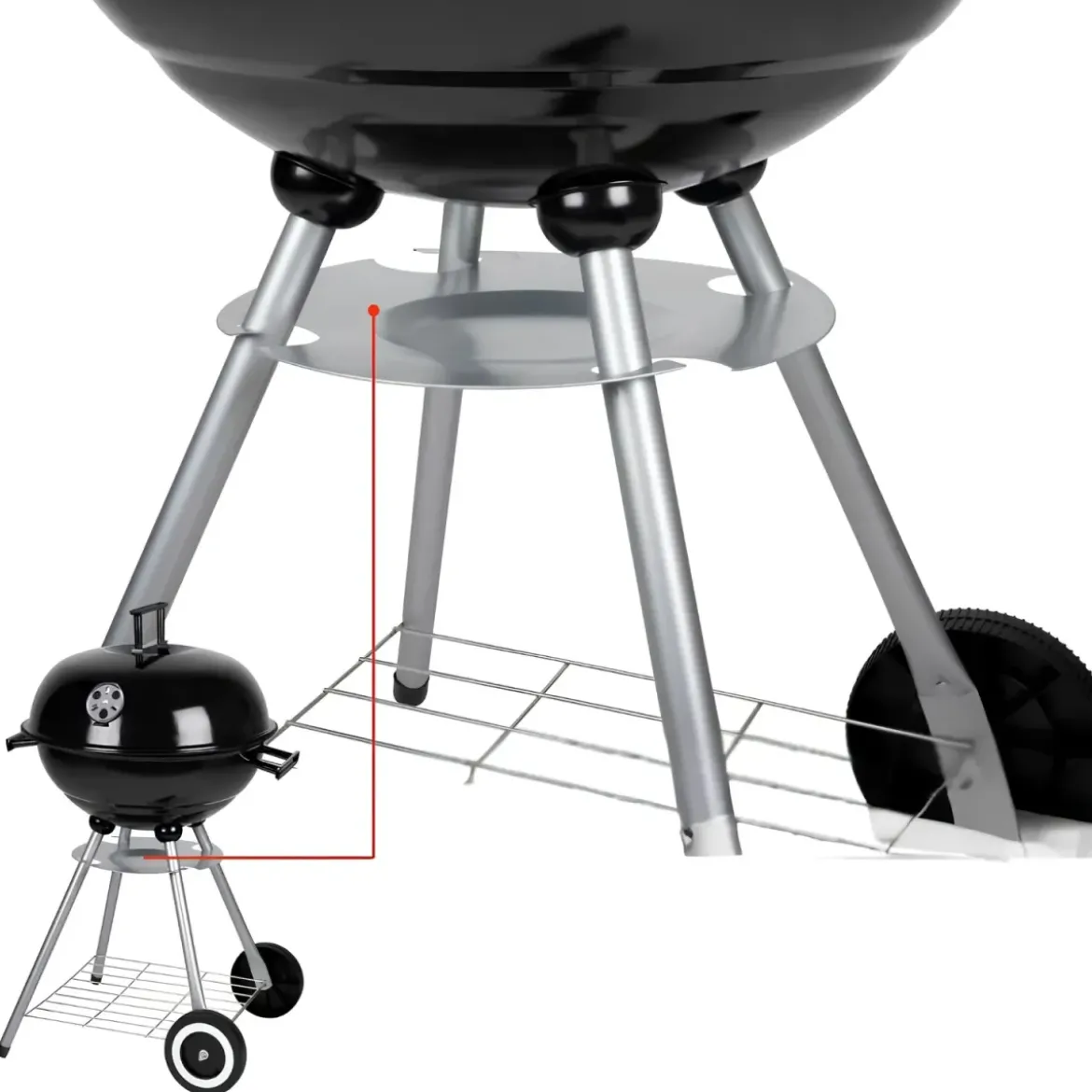 Barbecue a Carbonella Tondo con Coperchio Portatile Ripiano da Esterno