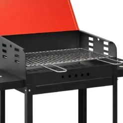 Barbecue a Carbonella 60x40x90 cm Coperchio Ruote Acciaio Rosso Nero