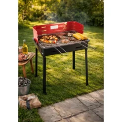 Barbecue a Carbonella 50x30x75 cm Griglia Regolabile Acciaio Rosso
