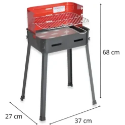 Barbecue a Carbonella 37x27x68 cm Griglia Regolabile Acciaio Rosso